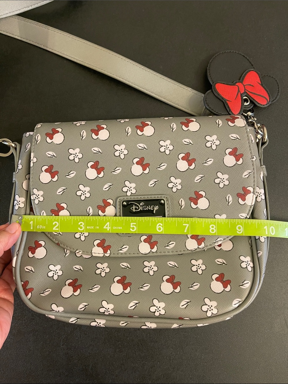 Loungefly Disney Gray Minnie Mouse Floral Crossbody with Minnie Charm - Picture 10 of 14